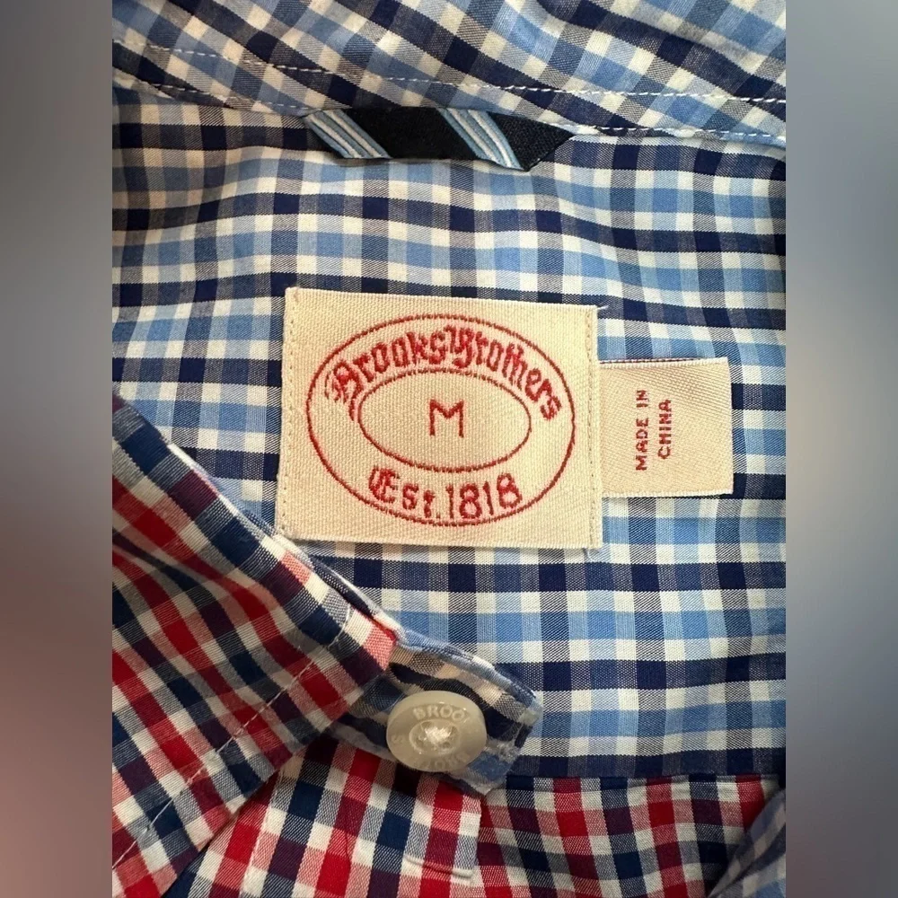 Brooks Brothers Long Sleeve Button Down Shirt Men’s Sz M Red White Blue Check - Picture 7 of 10